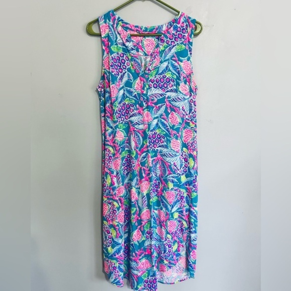 Lilly Pulitzer Pima Cotton Shift Dress M Pineapple Print Resortwear Beach Vacay